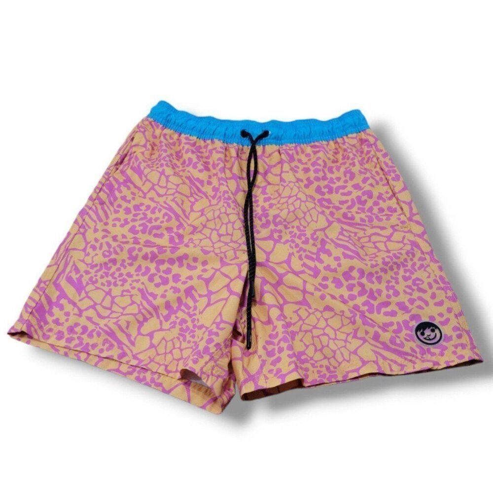 Neff Shorts Size Large W28"xL6" Swim Trunks Elastic Waist Swimwear Animal Print